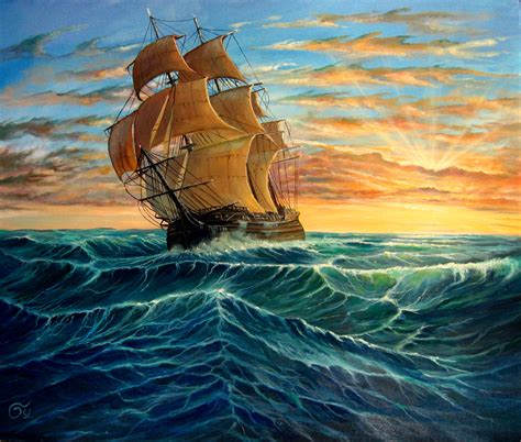 At Present I Love Ships I Hope You Like Them Too Original Oil Painting Handmade Canvas On
