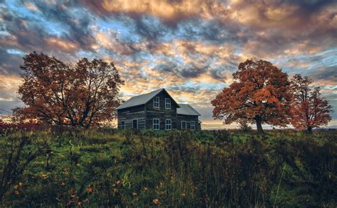Wallpaper Sky Clouds Trees Plants House Building 2047x1267