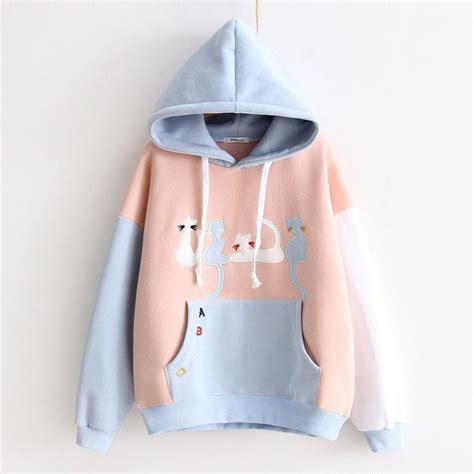 Cute Kawaii Cat Embroidery Hoodie Pullover Kw1710563 Hoodies Hooded