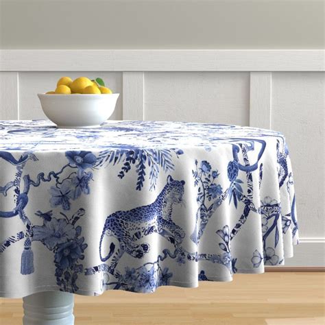 Chinoiserie Whimsy Round Tablecloth Chinoiserie Blue And White