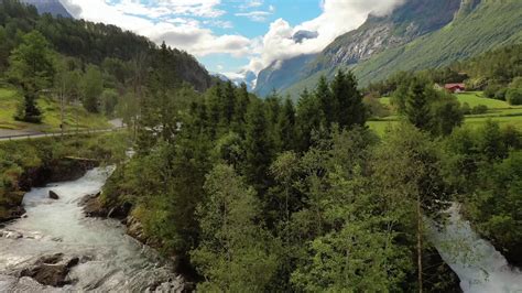 Beautiful Nature Norway Natural Landscape Aerial Footage Lovatnet Lake