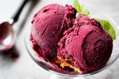 Organic Berry Sorbet Ice Cream Balls In Cup Ready To Eat Stock Image