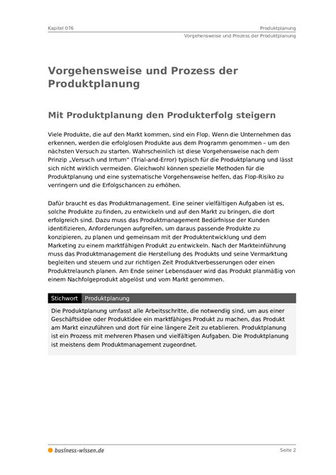 Produktplanung Management Handbuch Business Wissende