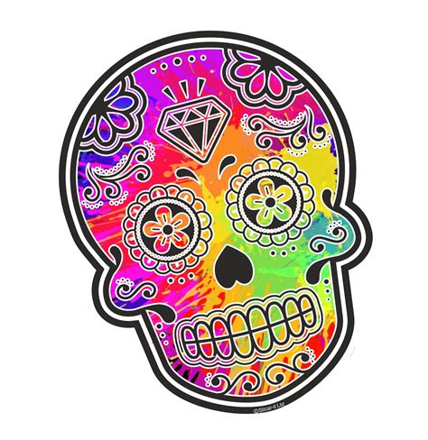 Mexican Day Of The Dead Sugar Skull With Multi Coloured Paint Splats