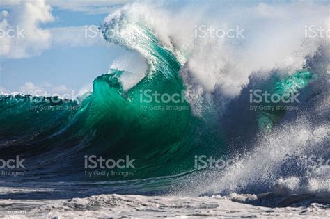 Bright Majestic Ocean Wave Breaking Out At Sea Stock Photo Download