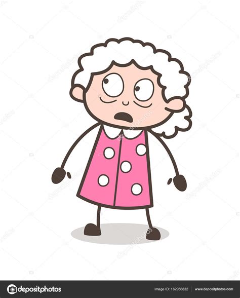 Cartoon Frightened Grandma Face Expression Vector Illustration Stock