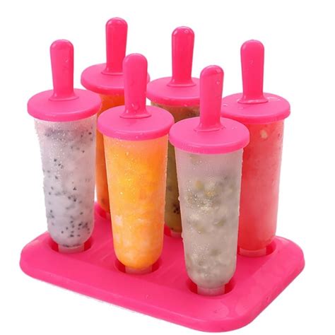 6 Cells Popsicles Mold Plastic Frozen Ice Cream Pop Mold Popsicle Maker