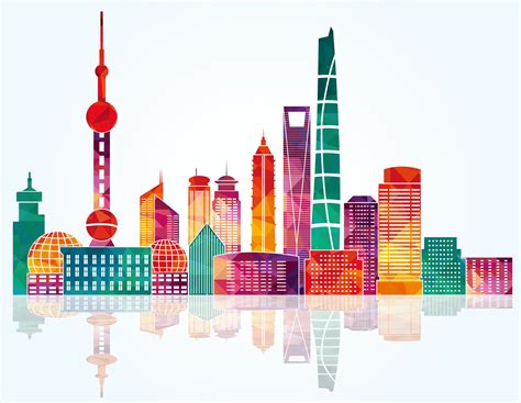 Shanghai Landmark Outline Map Vector Building Outline Silhouette
