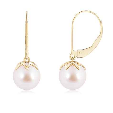 Angara Akoya Cultured Pearl Round Drop Earrings For Women In 14k Gold
