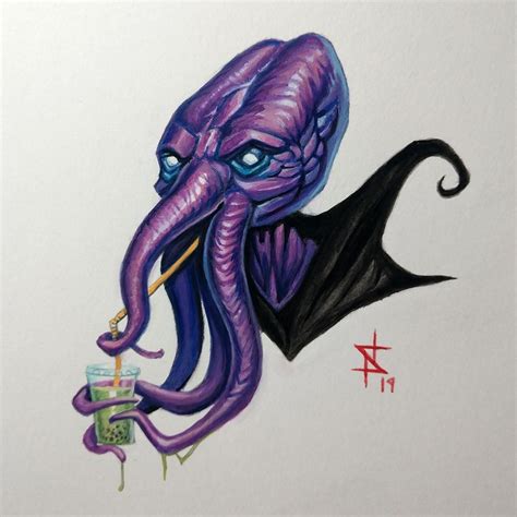 Oc Mind Flayer With Beverage Acrylic Painting Characterdrawing