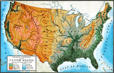 Physical Features Map Of The Us