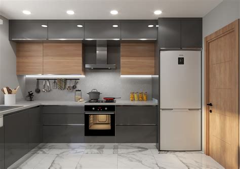 Otomatik olarak Ön tip gri modern mutfak modelleri Absay ekran Yanılsama