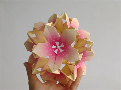 Home Decor Origami Paper Ball Sweet Flowers Pink Beige Etsy Paper