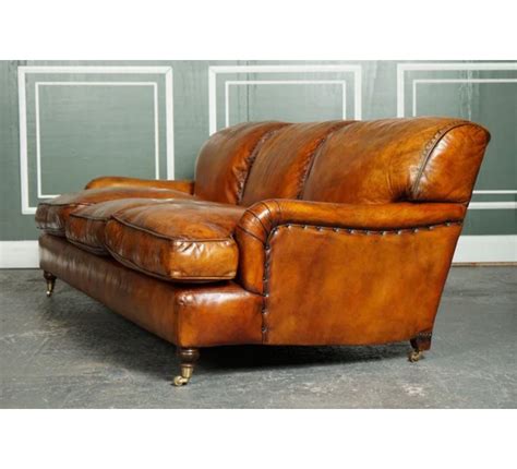 Vintage Brown Leather Hand Dyed Howards And Sons Style Seater Sofa