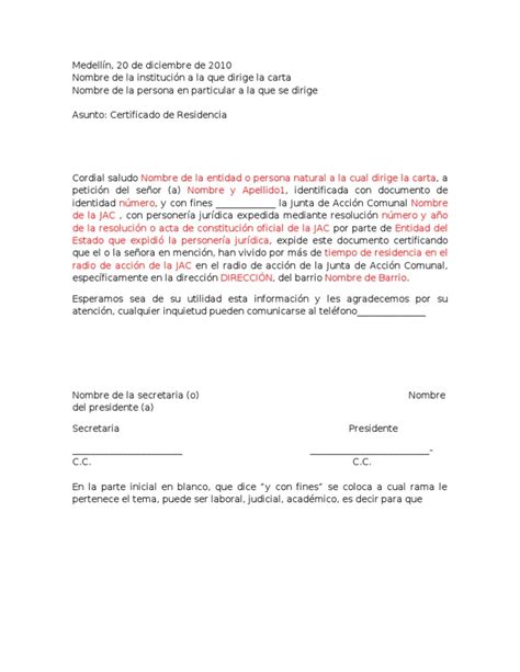 Modelo De Certificado De Residencia Jac Gobierno Política