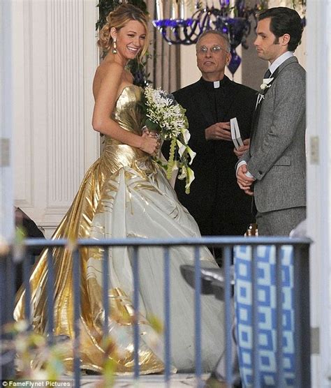 blake lively wedding dress actress wears gold gown to shoot gossip girl scenes daily mail online