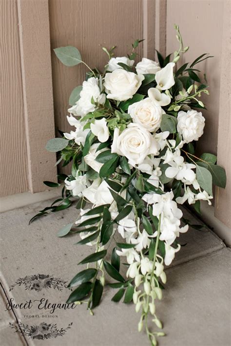 Cascade Bouquet Of Whites And Greenery White Lily Bouquet White