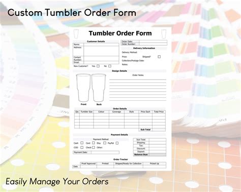 Tumbler Cup Order Form Template Easy Craft Order Forms Etsy