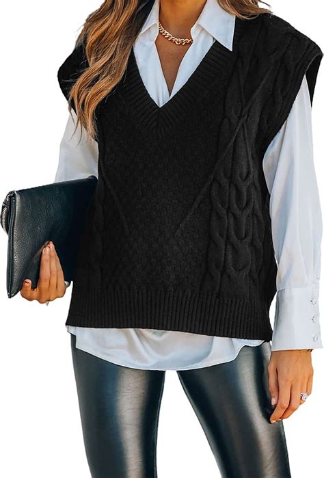 Dokotoo Sweater Vest Women Knitted V Neck Oversized Sweaters Sleeveless Knitwear Tank Tops At