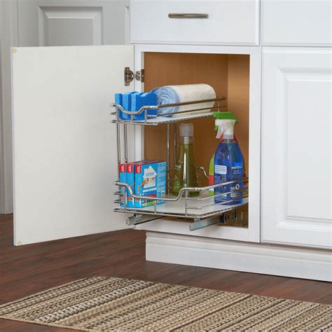This easy project can work in kitchens or in bathrooms and is a creative way to keep your home tidy. Under Sink Sliding Cabinet Organizer in Pull Out Baskets