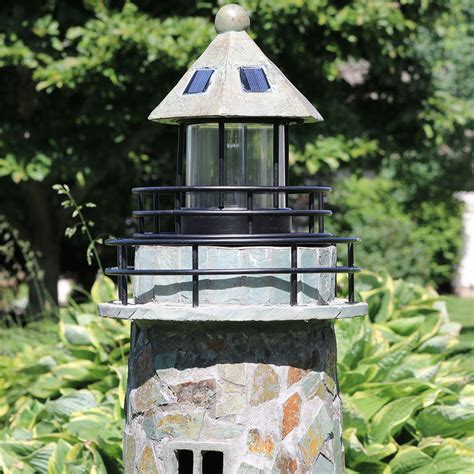 Sunnydaze Cobblestone Solar Led Garden Lighthouse