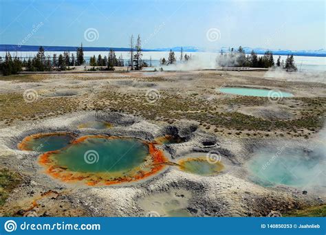 Volcanic Landscape Of West Thumb Geyser Basin And Yellowstone Lake