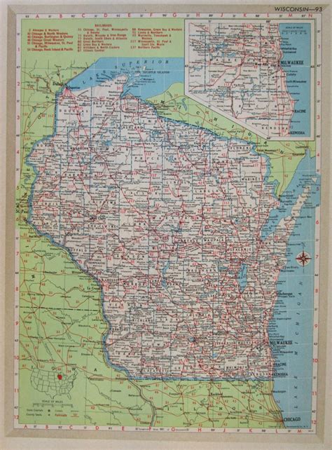 1952 Wisconsin Railroad Map 8x11 1950s By Originalantiquemaps