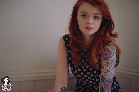 Online Crop HD Wallpaper AnnaLee Suicide Freckles Redhead Tattoo