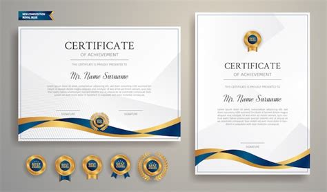 Premium Vector Blue And Gold Certificate With Badge And Border