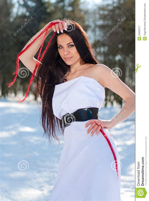 Sensual Young Beautiful Brunette Girl In Snowy Forest