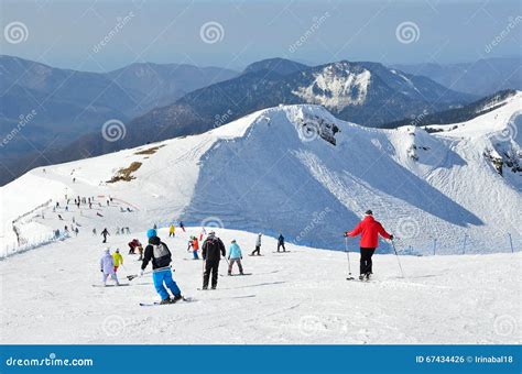 Sochi Russia February 27 2016 People Skiing And Snowboarding On