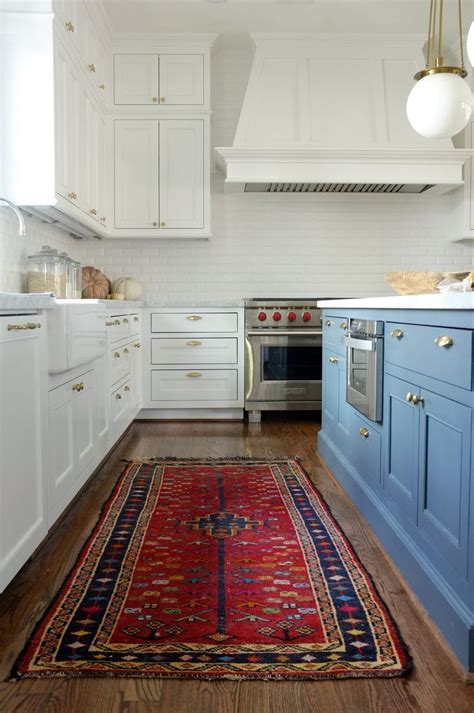 Antique Turkish Runner In The Kitchen Blue Kitchen Island Brass