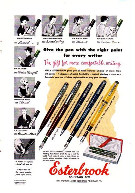 Vintage Ad For Esterbrook Fountain Pens From 1954 Etsy Pen Vintage
