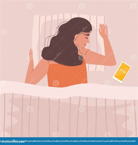 Woman Sleeping In Bed Cute Vector Illustration In Flat Style Stock