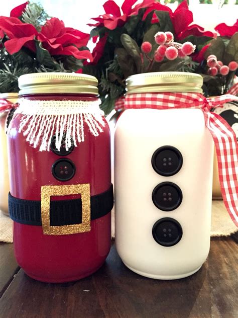 Mason Jar~ Christmas~ Santa And Snowman Filled With Candy Christmas