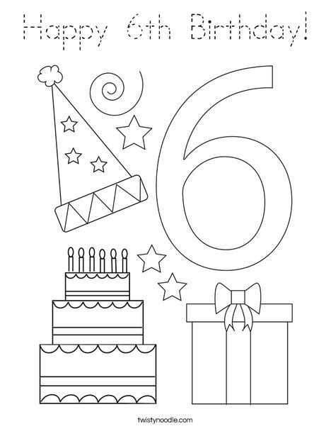 Floral wreath for happy birthday. Happy 6th Birthday Coloring Page - Tracing - Twisty Noodle