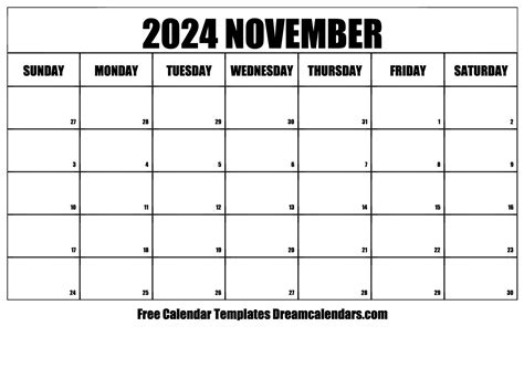 November 2024 Calendar Free Blank Printable Templates