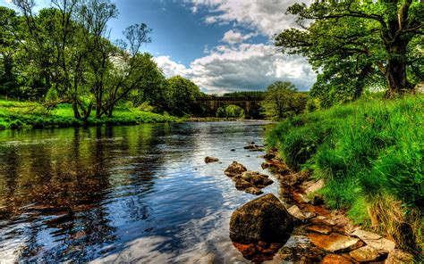 Rivers England Scenery Bolton Wharfe Grass Hdr Nature Wallpapers And