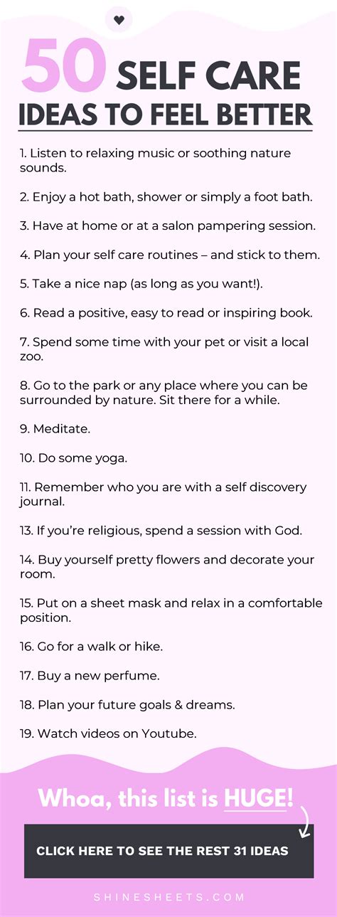 Ultimate Self Care Ideas List 50 Ways To Feel Better Self Care