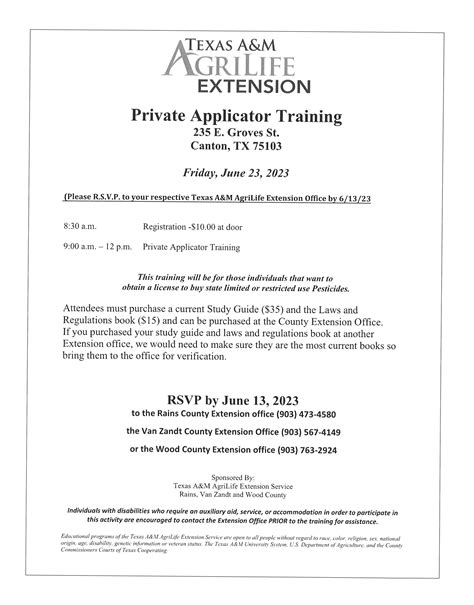 Private Applicator Training - Van Zandt County - Van Zandt