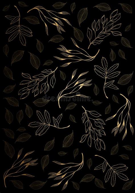 Autumn Leaves Banner Illustration Golden Leaves On Black Background