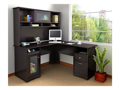 White And Black L Shaped Computer Desks With Hutch