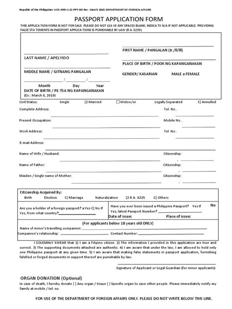 Passport Application Form 2015 Birth Certificate Identity Document