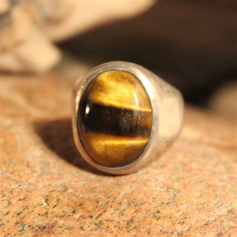 Sterling Mexico Large Tigers Eye Ring Mens Ring Heavy 14 Grams Size 11