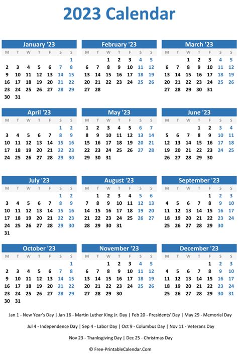 Printable 2023 Calendar Landscape Orientation Printable 2023 Calendar