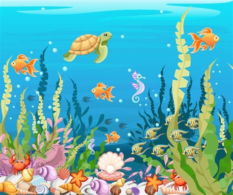 Premium Vector Under The Sea Background Marine Life Landscape The