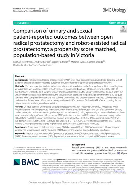 Pdf Comparison Of Urinary And Sexual Patient Reported Outcomes Between Open Radical