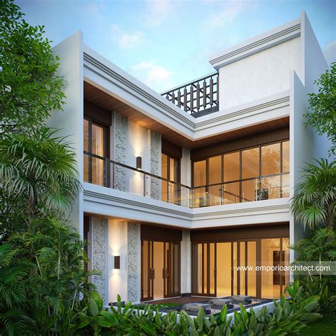 Desain Tampak Belakang Rumah Villa Bali 3 Lantai Bapak TMI di Jakarta