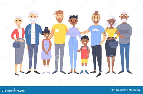 Set Of Different Couples And Families Cartoon Style People Of