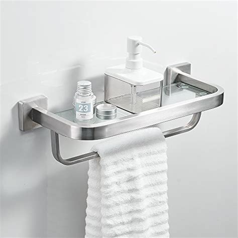 Bathroom Shelves Lavatory Glass Shelf With Towel Bar And Rail Wall Mount Duty Ebay